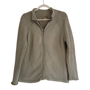LL Bean Sage Green Cotton Knit Full Zip Cottagecore Cardigan Sweater Size Medium